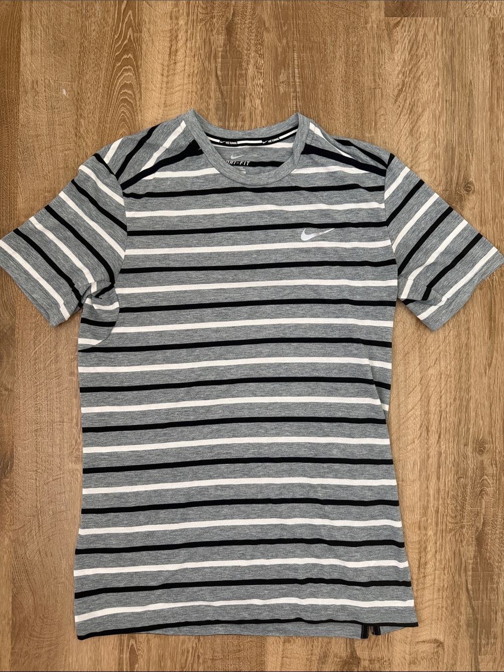 Men’s Nike Running Dri-Fit Grey Black and White Striped Shirt